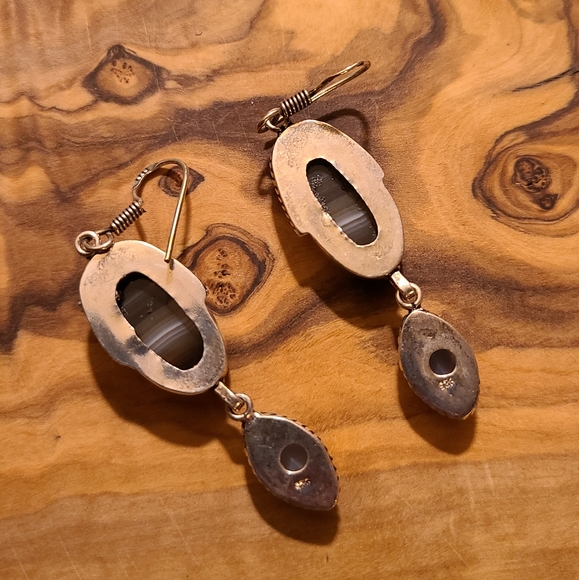 Gemstone silver earrings Botswana agate and opalite - Picture 6 of 7